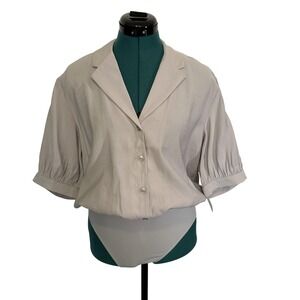 Express Bodysuit Shirt Womens Medium Gray Short‎ Sleeve Button Down Collared NWT